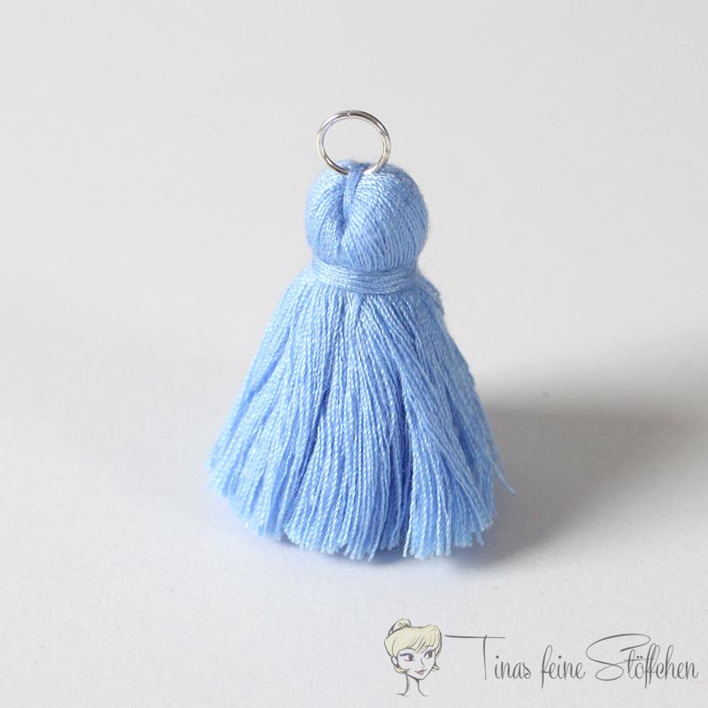 4cm steel blue cotton tassel - with metal ring