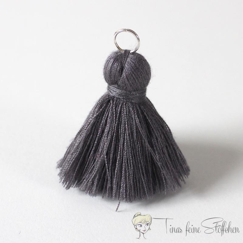 4cm dark grey cotton tassel - with metal ring