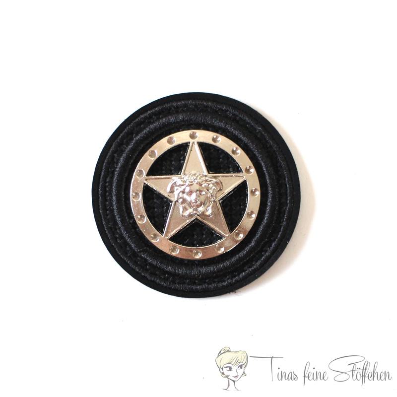 Imitation leather patch black with Star and lion head silver