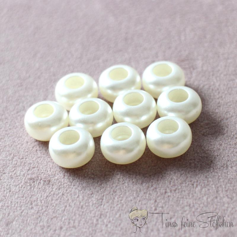 10 pieces pearl white hoodie beads ca. 7x11mm - pull through ca. 5mm