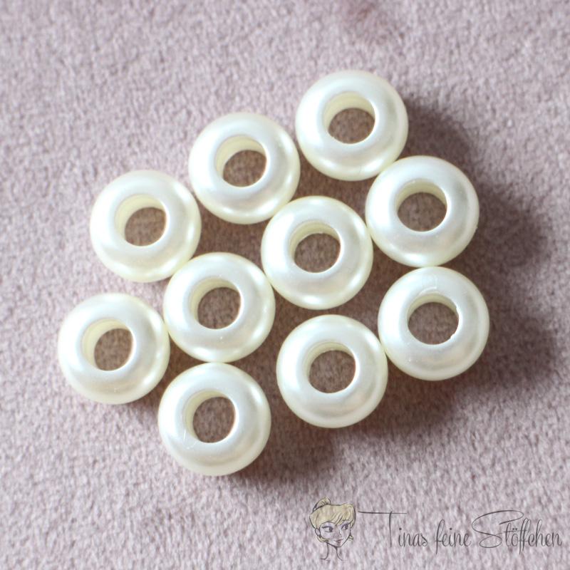 10 pieces pearl white hoodie beads ca. 7x11mm - pull through ca. 5mm