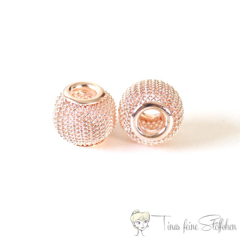 2 pieces total cute metal grids Hoodie beads rosè gold, Ø ca. 12mm - pull through ca. 5mm