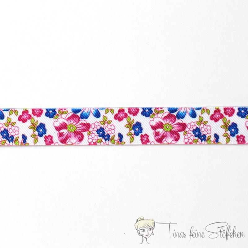 Beautiful elastic band with flower motif - 2,5cm width