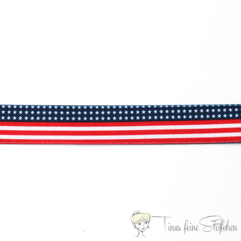 Beautiful elastic band with Stars & Stripes - 2,5cm width