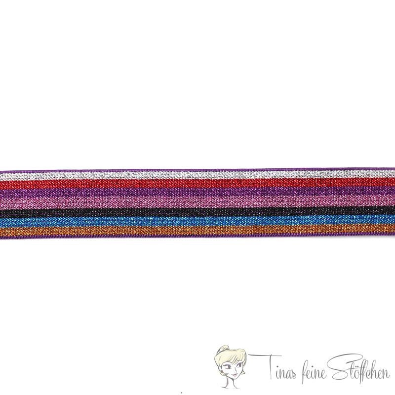 Beautiful elastic band with colorful glitter strips - 2,5cm width