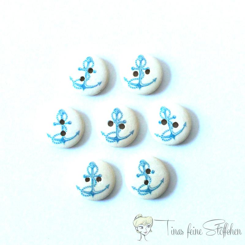 7 pcs. 15mm wooden button with mediterranean motive anchor