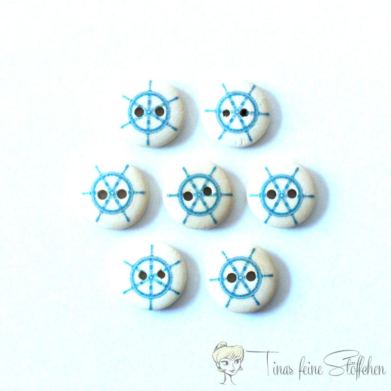 7 pcs. 15mm wooden button with mediterranean motive steering wheel