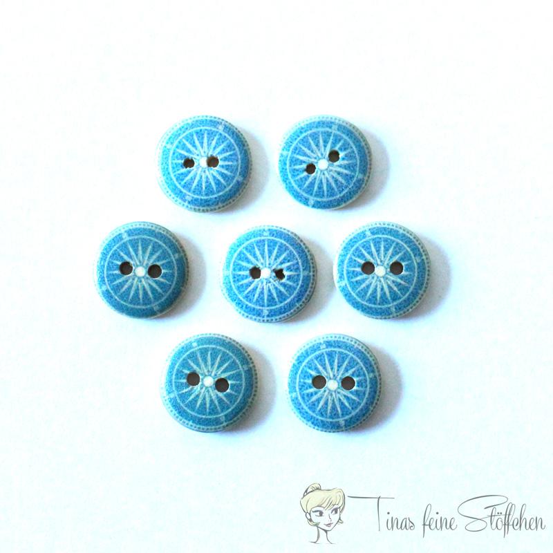 7 pcs. 15mm wooden button with mediterranean motive compass rose