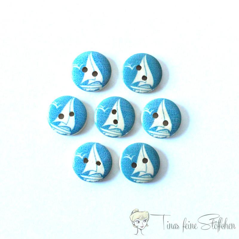 7 pcs. 15mm wooden button with mediterranean motive sailing ship large