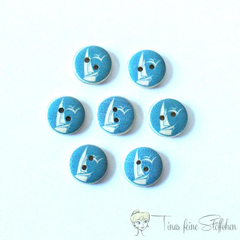 7 pcs. 15mm wooden button with mediterranean motive Sailing ship small