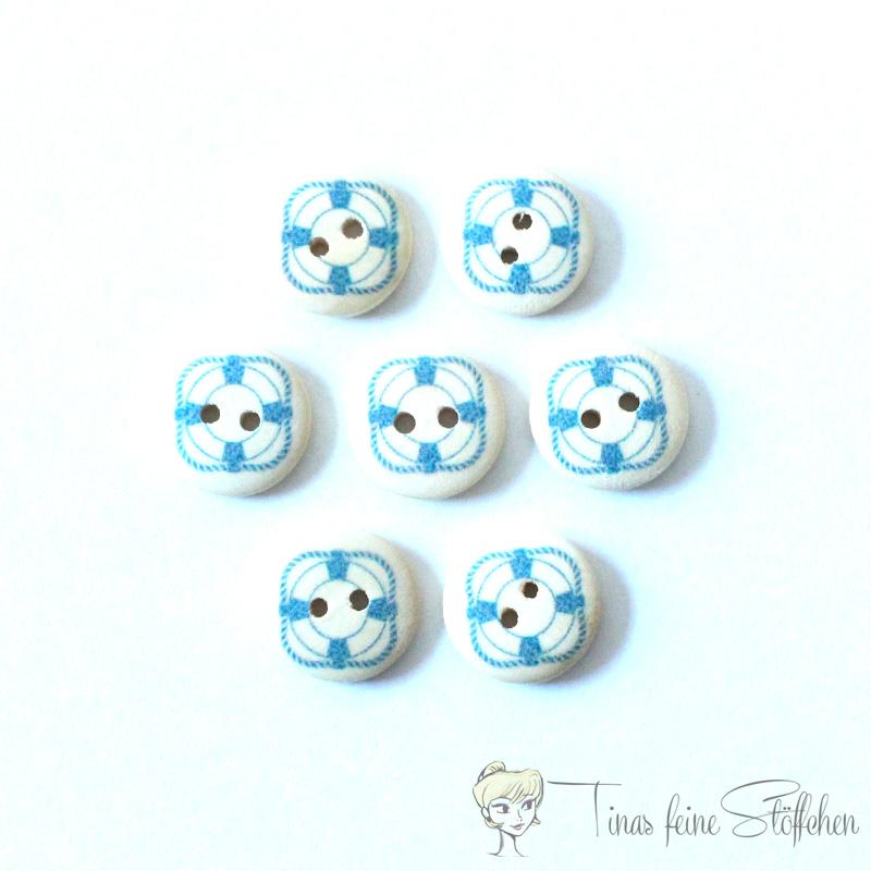 7 pcs. 15mm wooden button with mediterranean motive lifebelt