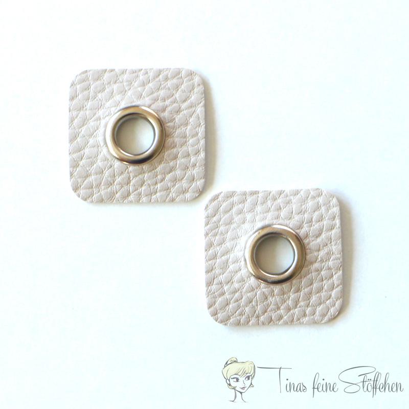 2 pieces square natural imitation leather eyelets patches - 8mm silver eyelet