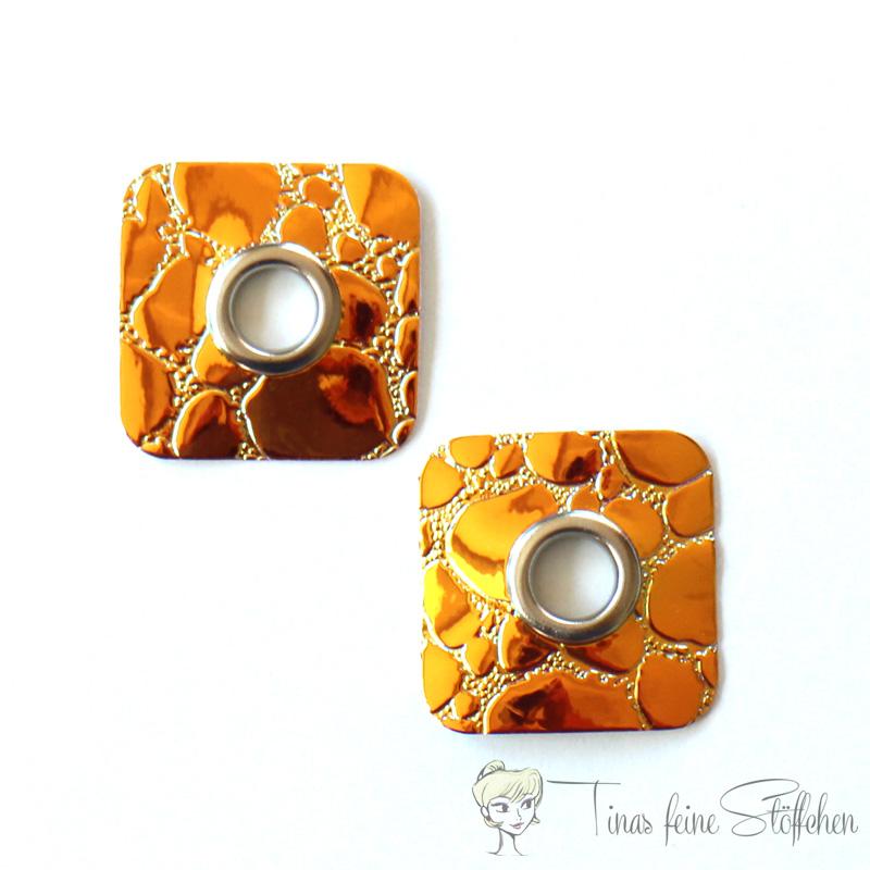 2 pieces square shining gold imitation leather eyelets patches - 8mm silver eyelet