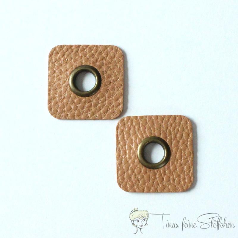 2 pieces of square brown leatherette eyelets patches - 8mm bronze eyelet