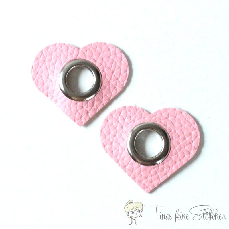 2 pieces rosa imitation leather heart eyelet patches - 12mm silver eyelet