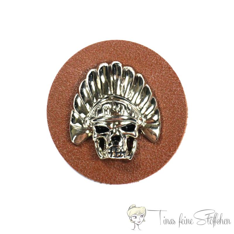 Imitation leather patch with silver indian skull 