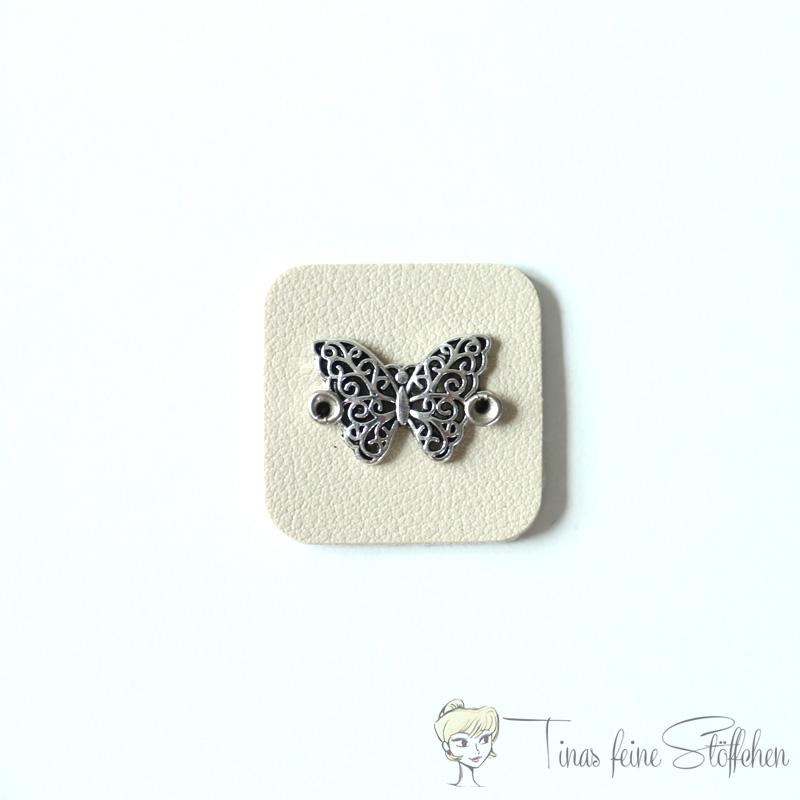 Kunstleder Patch hellbeige mit Antik-Silber Schmetterling