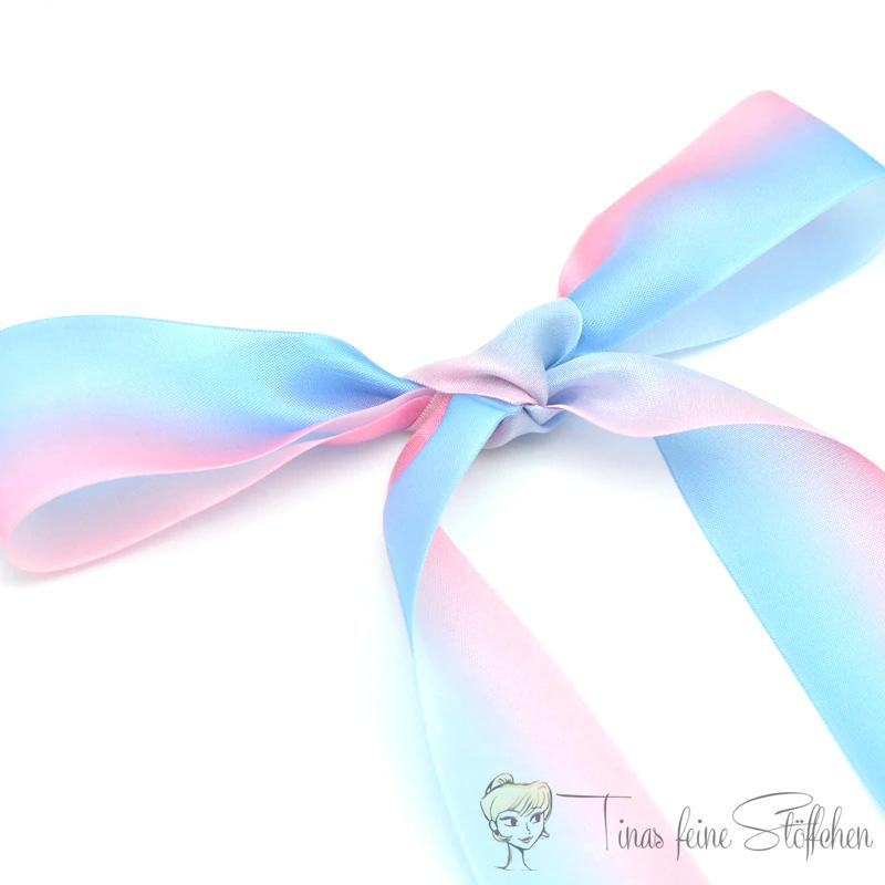 1 piece Satin Hoodie ribbon 4cm wide and 120 cm long - pink-blue with gradient