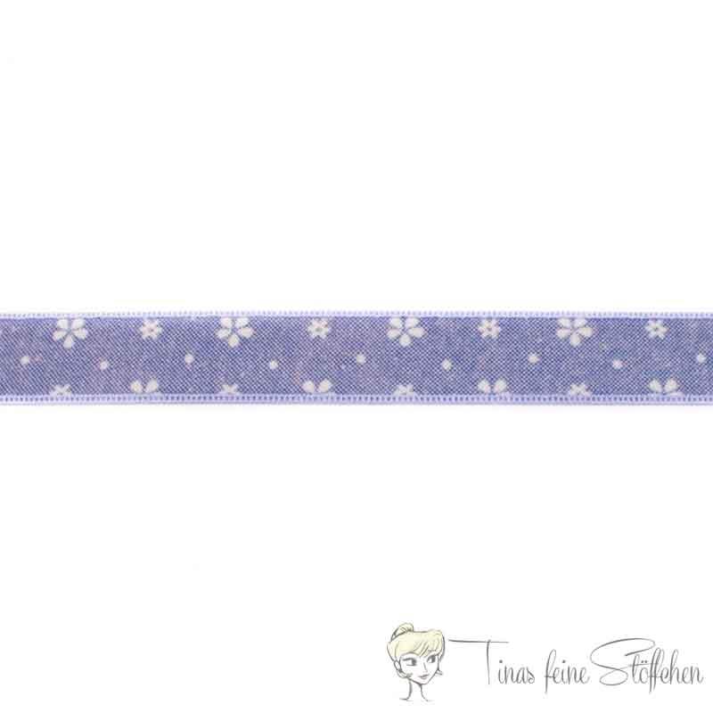 Cotton ribbon 25mm Jeans with flowers