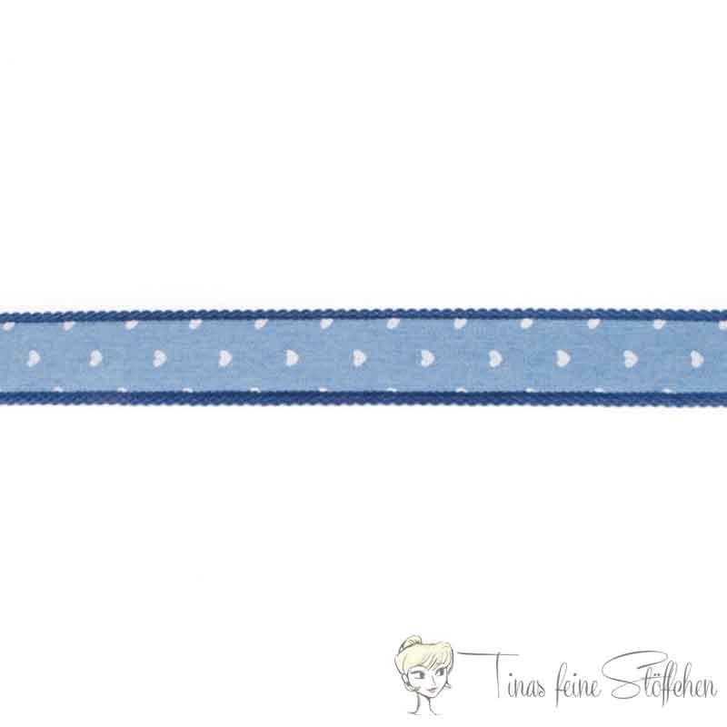 Cotton ribbon 25mm Jeans with hearts