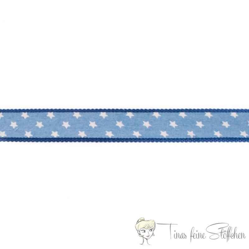 Cotton ribbon 25mm blue with stars