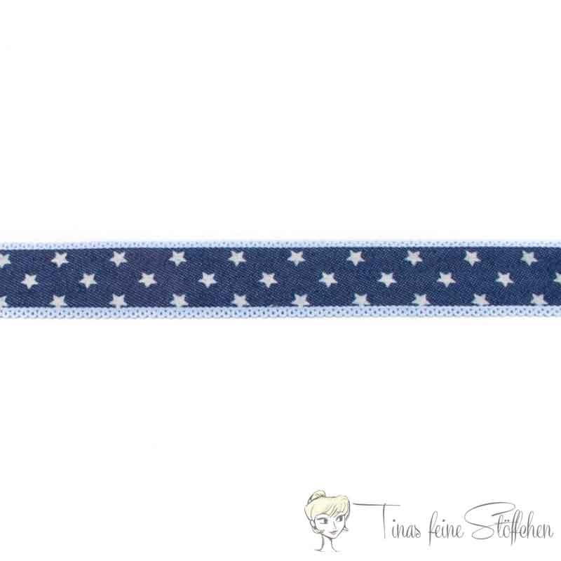 Cotton ribbon 25mm dark blue with stars