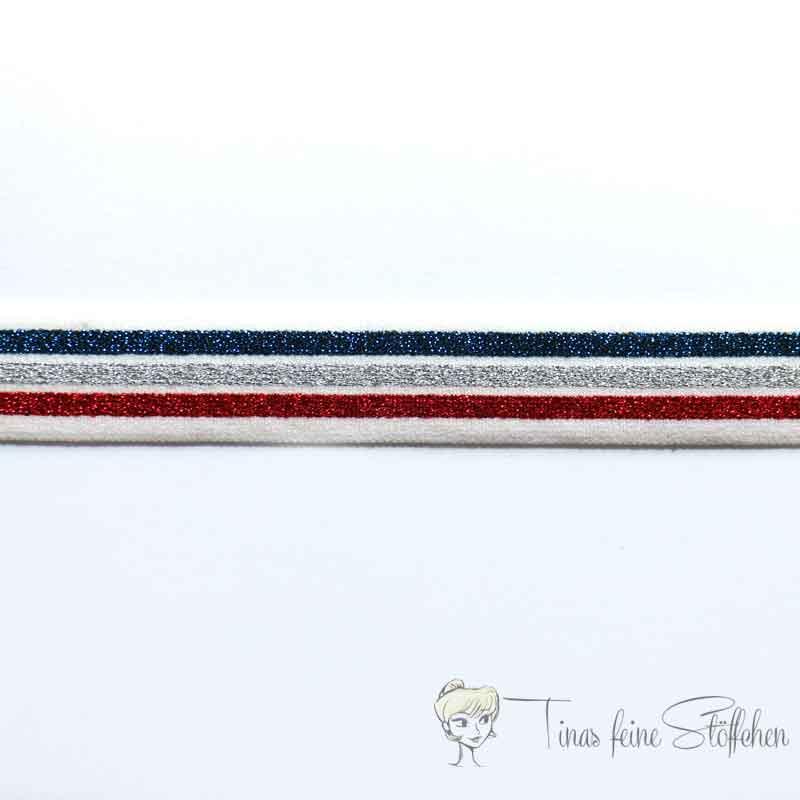 Elastic band white / metallic red, blue and silver - 2,2 cm