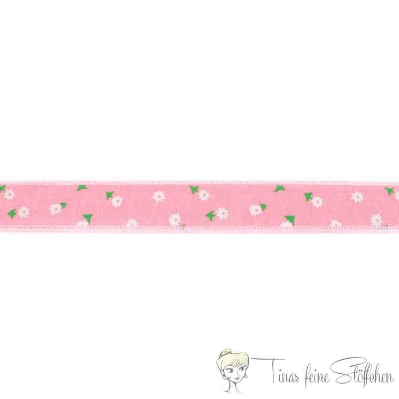 Baumwollband 25mm rosa mit Blümchen