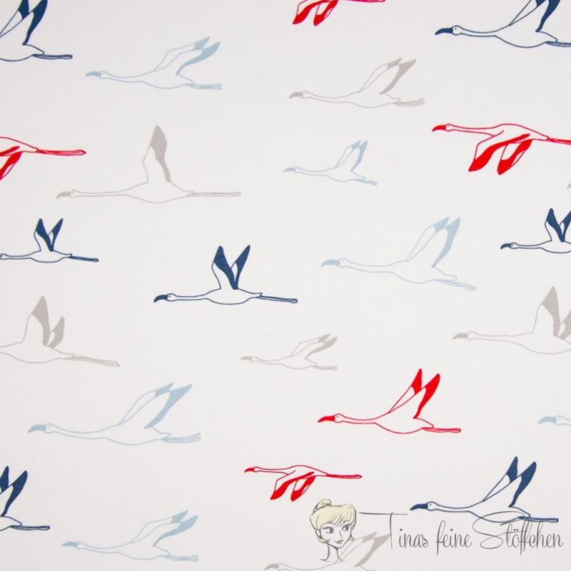 0,5 meter Sommersweat white with birds