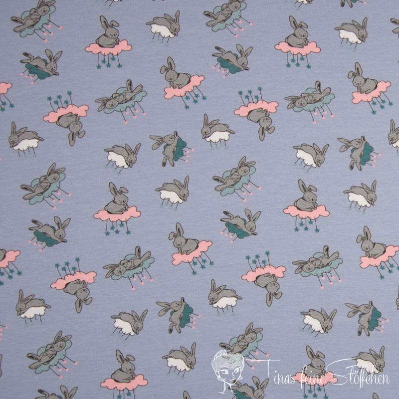 0,5 meter cotton jersey light blue with bunnies and clouds