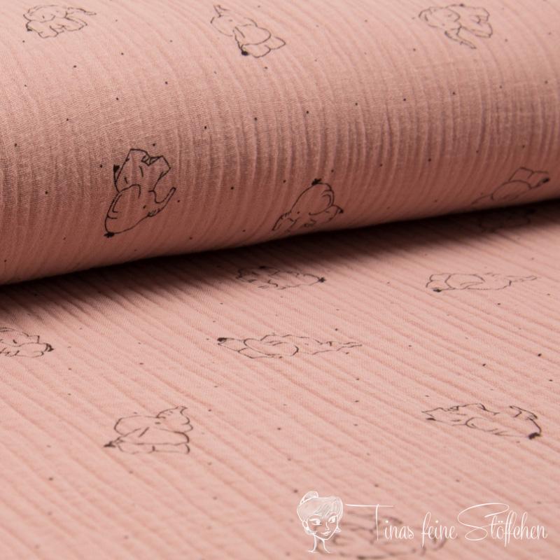 0,5 meter Muslin pink with elephants