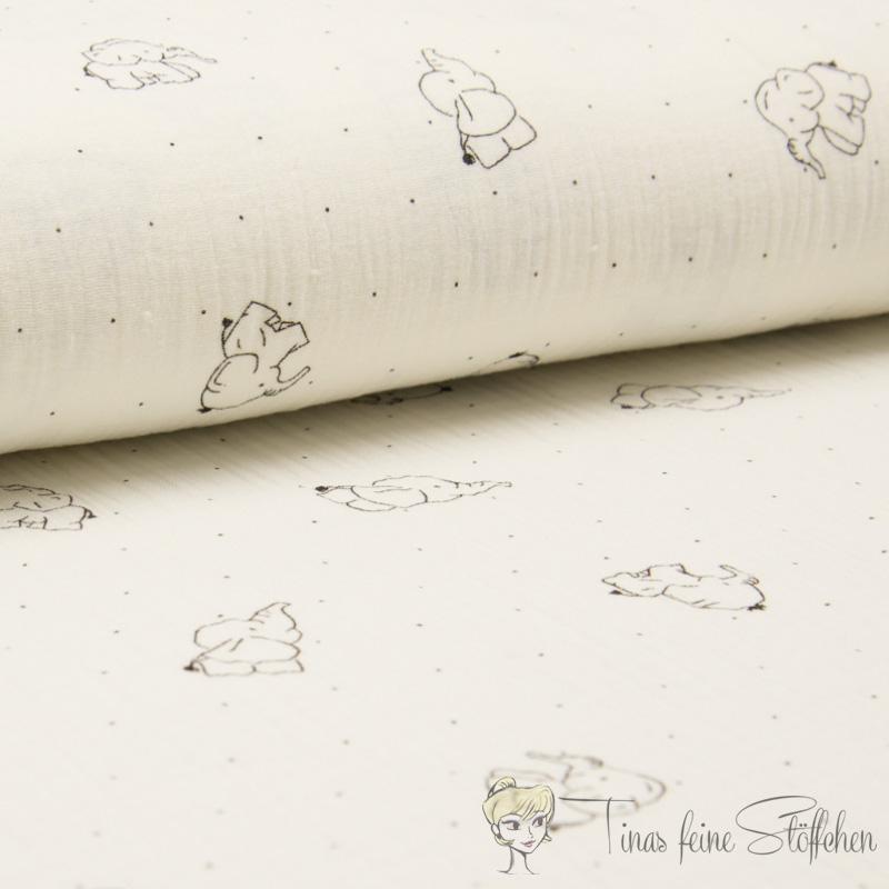 0,5 meter Muslin white with elephants