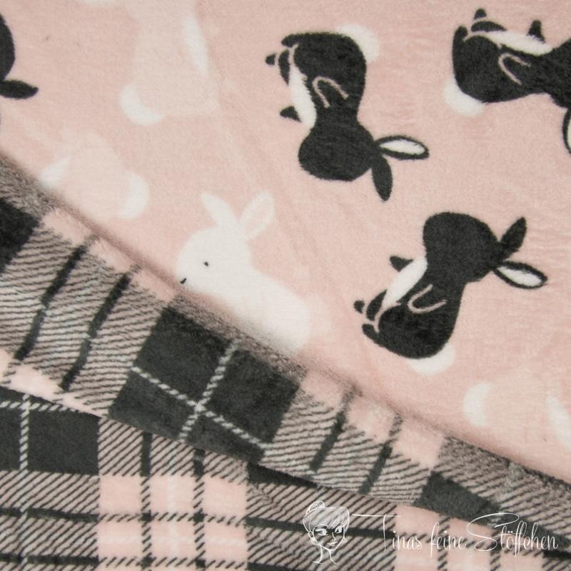 0,5 Meter Jaquard Fleece Double Face pink with rabbit and check