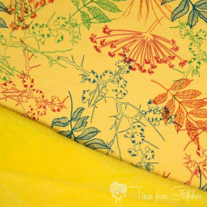 0,5 Meter Alps Fleece yellow melange with leaves