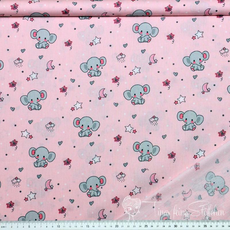 0,5 meter cotton pink with sweet elephants