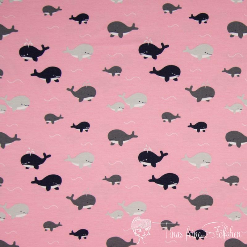 0,5 meter cotton jersey pink with sweet whales