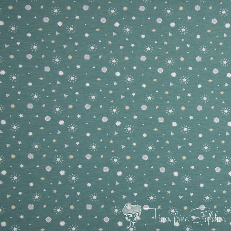 0,5 Meter Baumwolljersey dusty mint mit Sternen