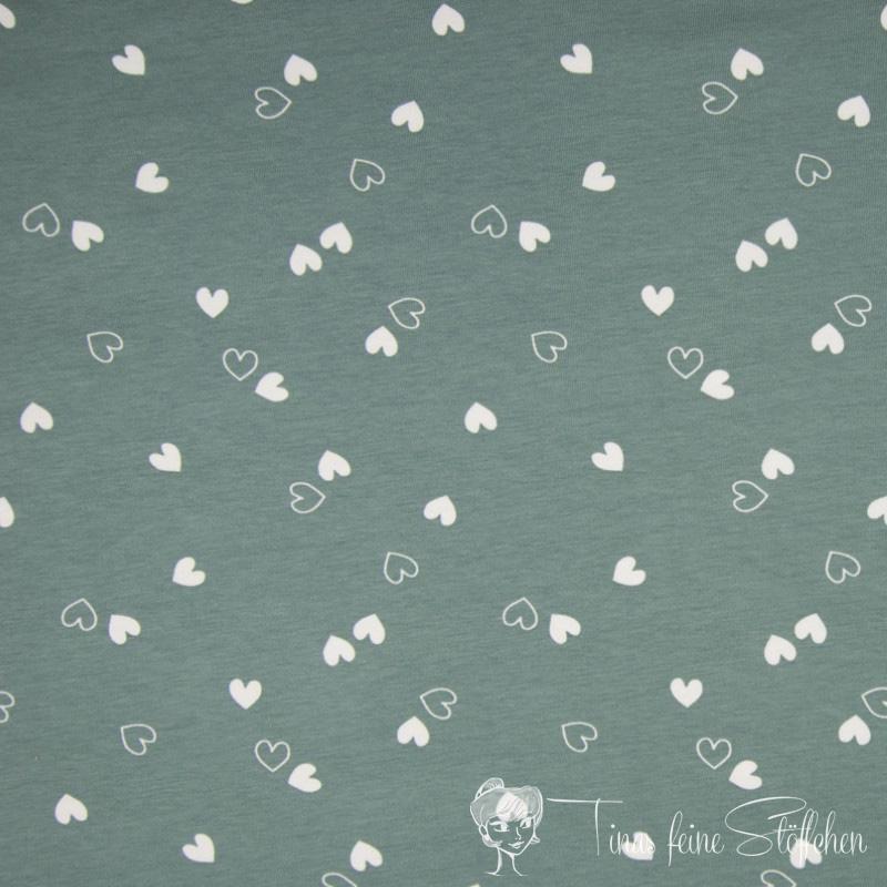 0,5 meter cotton jersey dusty mint with white hearts