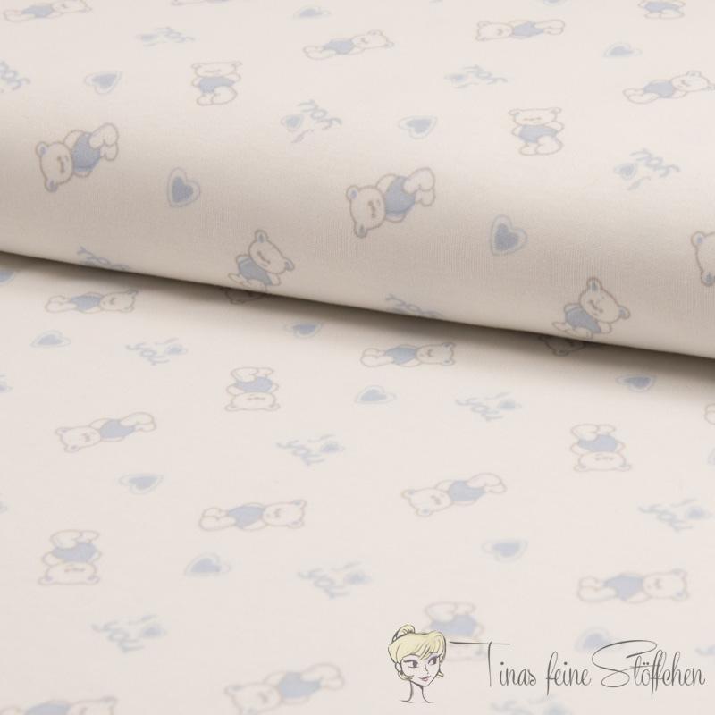 0,5 meter cotton jersey Interlock offwhite with blue bears