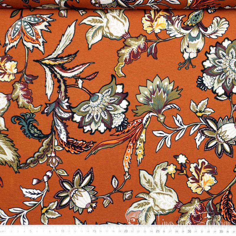 1,5 meter coupon - viscose jersey ochre with floral pattern