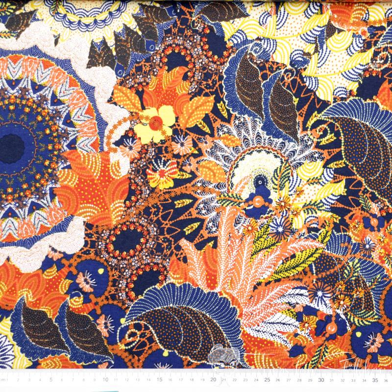 1,5 meter Coupon - viscose jersey multi color with floral pattern