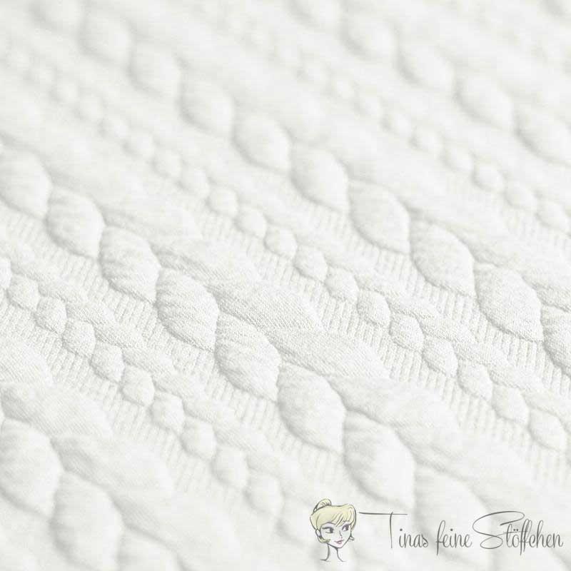 0,5 Meter Jacquard Strickstoff mit Zopfmuster offwhite