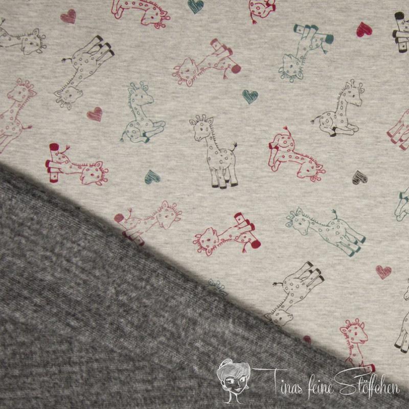 0,5 Meter Alps fleece light grey mottled with cute baby giraffes