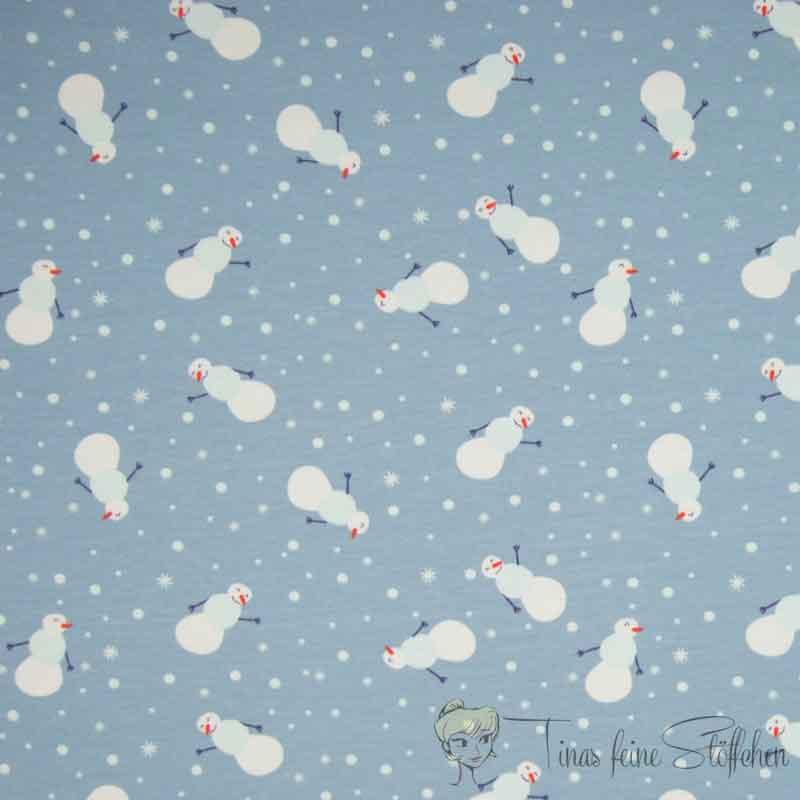 0,5 meter cotton jersey light blue with snowmen