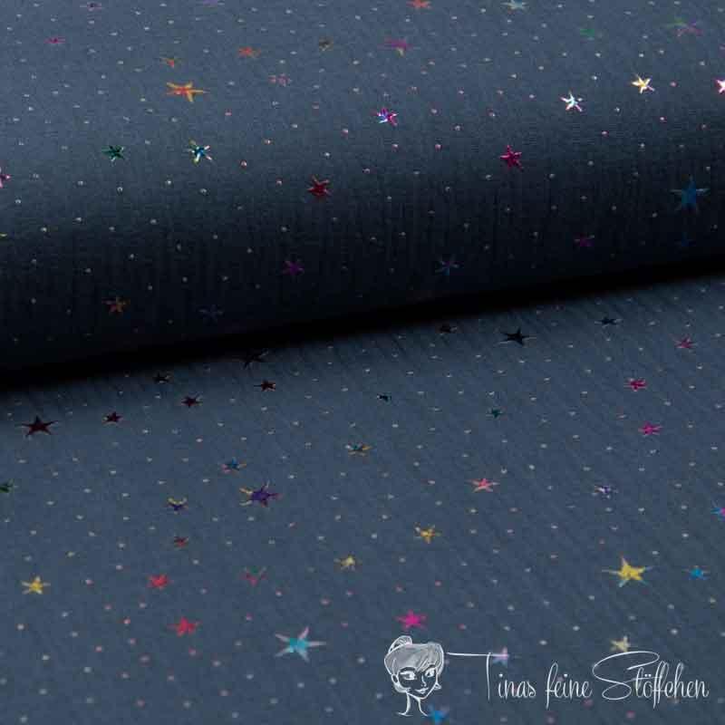 0,5 meter Muslin jeans with foilprint colorful stars