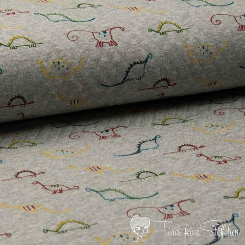 0,5 meter quilted jersey light grey with Dinos