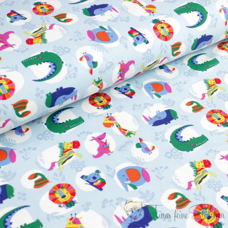 0,5 meter cotton jersey light mint with funny animals