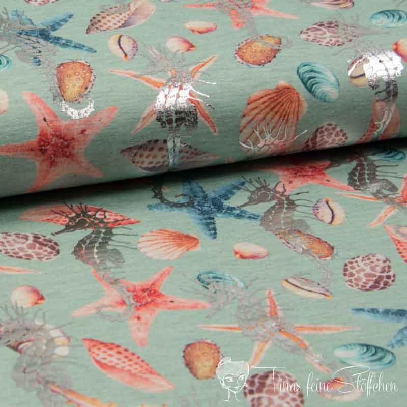 0,5 meter cotton jersey mint with marine life