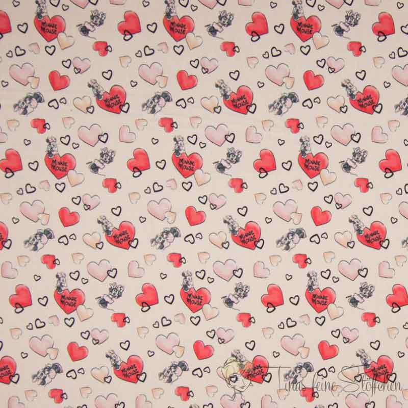 0,5 Meter Baumwoll Poplin rosé - Disney®  Kollektion mit Minnie Maus und Herzchen