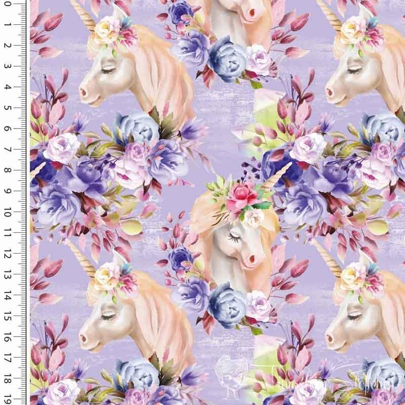 0,5 meter cotton jersey Digital print lilac with unicorns and flowers